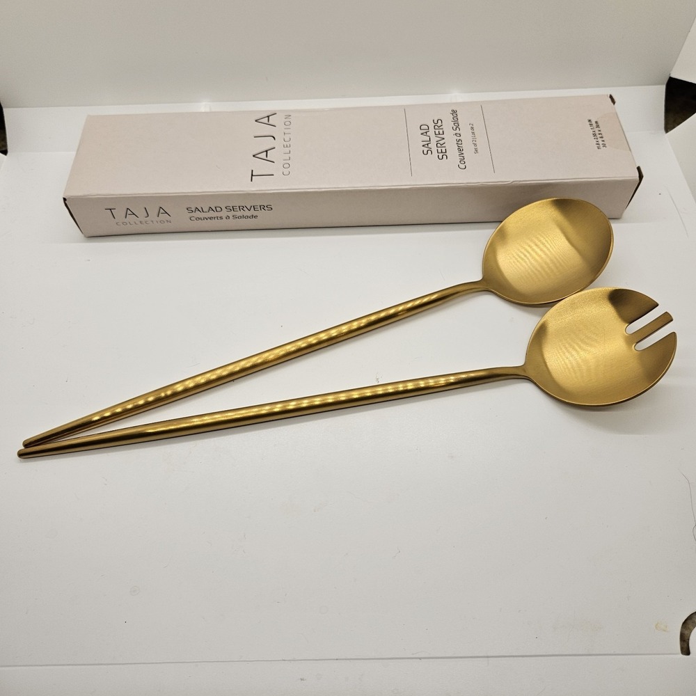 Taja‎ Collection Gold Salad Servers Set Stainless Steel 2pc NWT